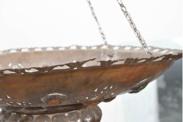 《引っ掛けシーリング式ペンダントライト加工費込み》　ヴィンテージ照明　モロッコ　真鍮製　色ガラス飾りと透かし装飾が美しい大型の吊り下げ照明　(R-088667)