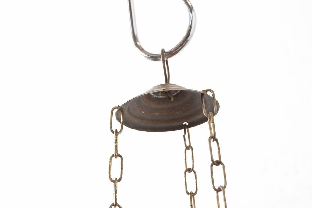 《引っ掛けシーリング式ペンダントライト加工費込み》　アラビアンヴィンテージ　工芸品　真鍮製　透かし細工が美しい色ガラス入り八角ペンダントライト　(R-088669)