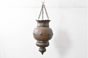 《引っ掛けシーリング式ペンダントライト加工費込み》　ヴィンテージ雑貨　モロッコ　ふっくらと丸みを帯びたシルエットの真鍮製吊り下げ照明　(R-088674)