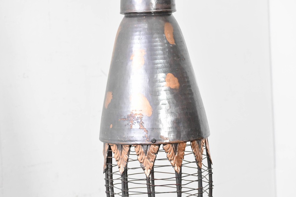 《引っ掛けシーリング式ペンダントライト加工費込み》アジアンビンテージ　インドネシア工芸品　銅　吊り下げて映える異国情緒あふれるペンダントライト　(R-088681)