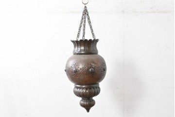 《引っ掛けシーリング式ペンダントライト加工費込み》　ヴィンテージ雑貨　モロッコ工芸品　ふっくらと丸みを帯びたシルエットの真鍮製吊り下げ照明　(R-088682)