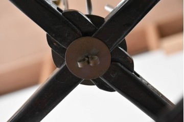 《引っ掛けシーリング式ペンダントライト加工費込み》　中古　アンティーク調　　中国デザインの書が映える大振りの行灯型木製吊り下げ照明　(R-088691)