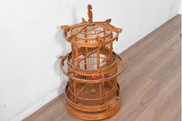 【簡易リペア限定品】　中古　アジアン民芸雑貨　緻密な竹細工が見事な鳥かご　(R-088695)