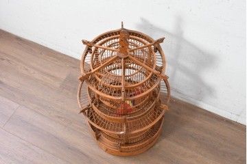 【簡易リペア限定品】　中古　アジアン民芸雑貨　緻密な竹細工が見事な鳥かご　(R-088695)