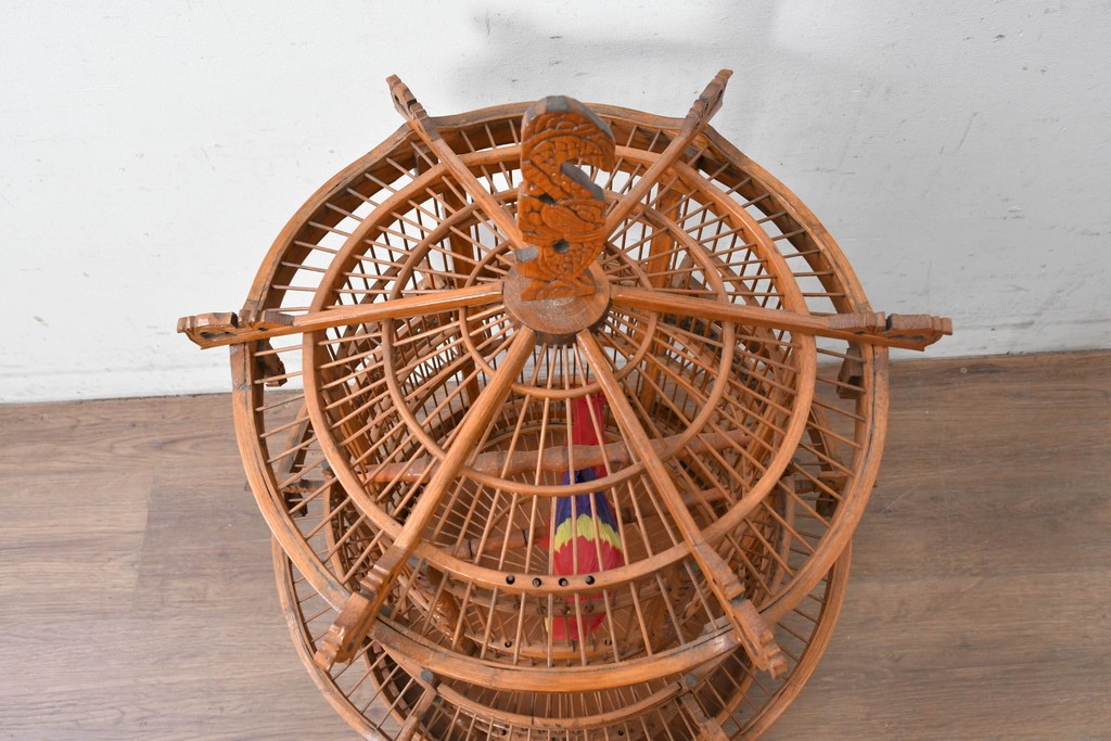 【簡易リペア限定品】　中古　アジアン民芸雑貨　緻密な竹細工が見事な鳥かご　(R-088695)