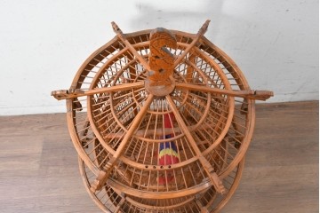 【簡易リペア限定品】　中古　アジアン民芸雑貨　緻密な竹細工が見事な鳥かご　(R-088695)
