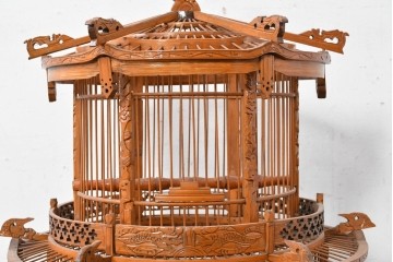 【簡易リペア限定品】　中古　アジアン民芸雑貨　緻密な竹細工が見事な鳥かご　(R-088695)