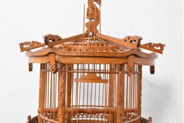 【簡易リペア限定品】　中古　アジアン民芸雑貨　緻密な竹細工が見事な鳥かご　(R-088695)