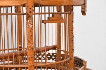 【簡易リペア限定品】　中古　アジアン民芸雑貨　緻密な竹細工が見事な鳥かご　(R-088695)