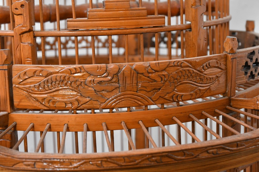 【簡易リペア限定品】　中古　アジアン民芸雑貨　緻密な竹細工が見事な鳥かご　(R-088695)