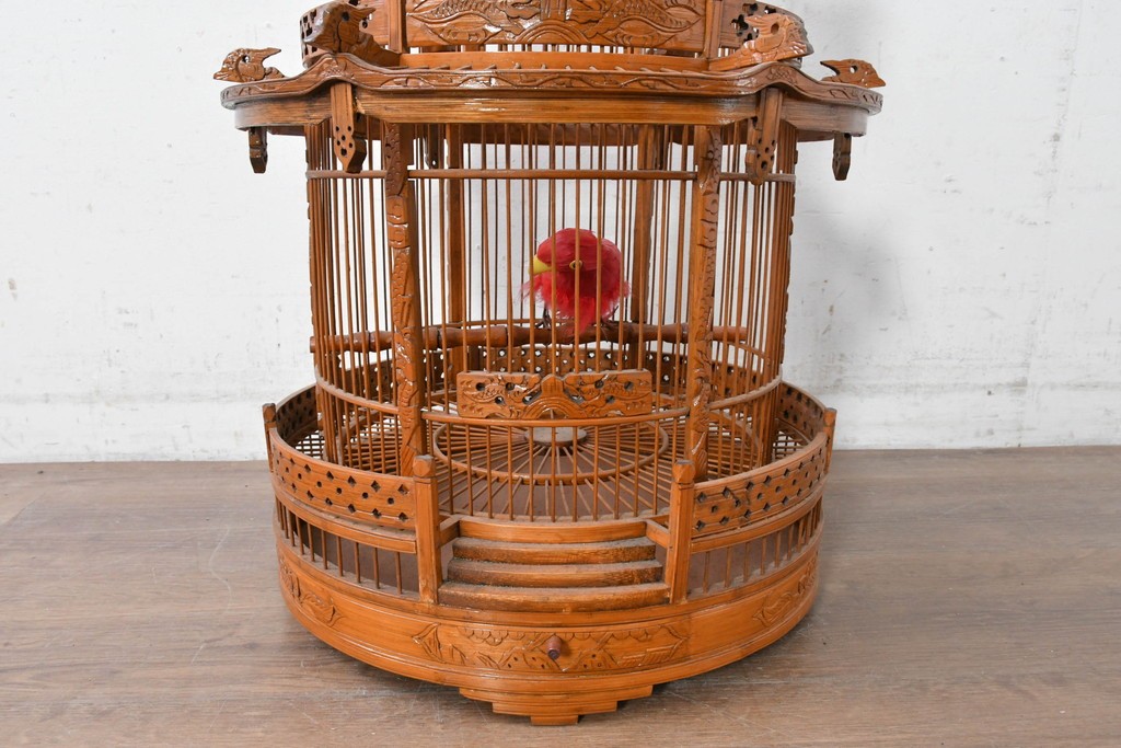 【簡易リペア限定品】　中古　アジアン民芸雑貨　緻密な竹細工が見事な鳥かご　(R-088695)