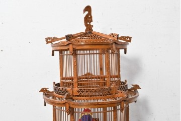 【簡易リペア限定品】　中古　アジアン民芸雑貨　緻密な竹細工が見事な鳥かご　(R-088695)