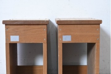 和製ヴィンテージ　タモ材　素朴な木味を楽しめるシンプルな角スツール2脚セット　(R-088723)