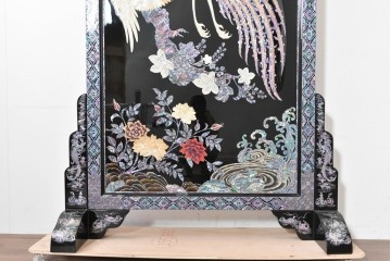 中古　超美品　もはや美術品!!　最高級工芸家具　鳳凰の螺鈿(ラデン)細工が華やかな衝立　購入価格約1000万円　(R-088731)