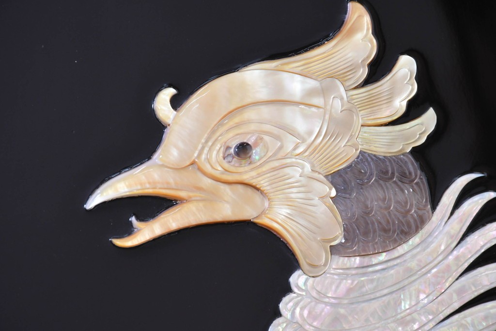 中古　超美品　もはや美術品!!　最高級工芸家具　鳳凰の螺鈿(ラデン)細工が華やかな衝立　購入価格約1000万円　(R-088731)