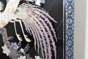 中古　超美品　もはや美術品!!　最高級工芸家具　鳳凰の螺鈿(ラデン)細工が華やかな衝立　購入価格約1000万円　(R-088731)