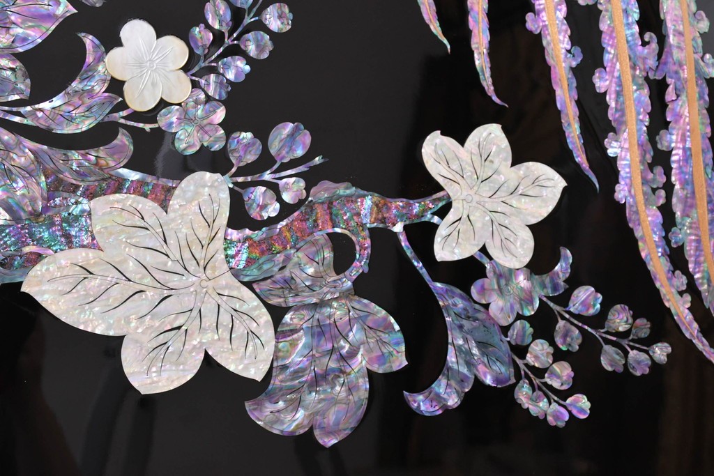 中古　超美品　もはや美術品!!　最高級工芸家具　鳳凰の螺鈿(ラデン)細工が華やかな衝立　購入価格約1000万円　(R-088731)