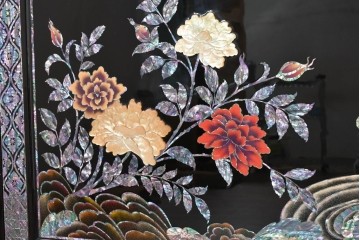 中古　超美品　もはや美術品!!　最高級工芸家具　鳳凰の螺鈿(ラデン)細工が華やかな衝立　購入価格約1000万円　(R-088731)