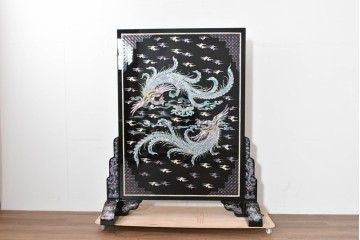 中古　超美品　もはや美術品!!　最高級工芸家具　鳳凰の螺鈿(ラデン)細工が華やかな衝立　購入価格約1000万円　(R-088731)