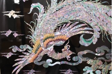 中古　超美品　もはや美術品!!　最高級工芸家具　鳳凰の螺鈿(ラデン)細工が華やかな衝立　購入価格約1000万円　(R-088731)