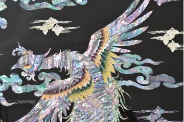 中古　超美品　もはや美術品!!　最高級工芸家具　鳳凰の螺鈿(ラデン)細工が華やかな衝立　購入価格約1000万円　(R-088731)