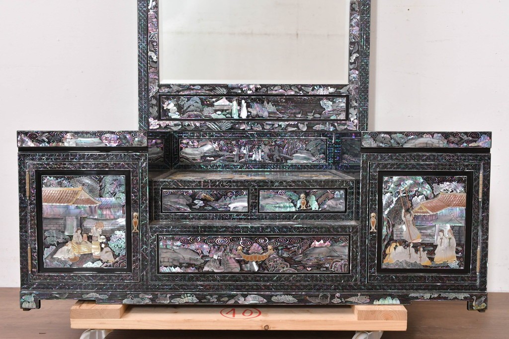 中古　超美品　最高級　吉正本螺鈿工芸院　螺鈿細工が華やかな鏡台　購入価格約400万円　(R-088732)