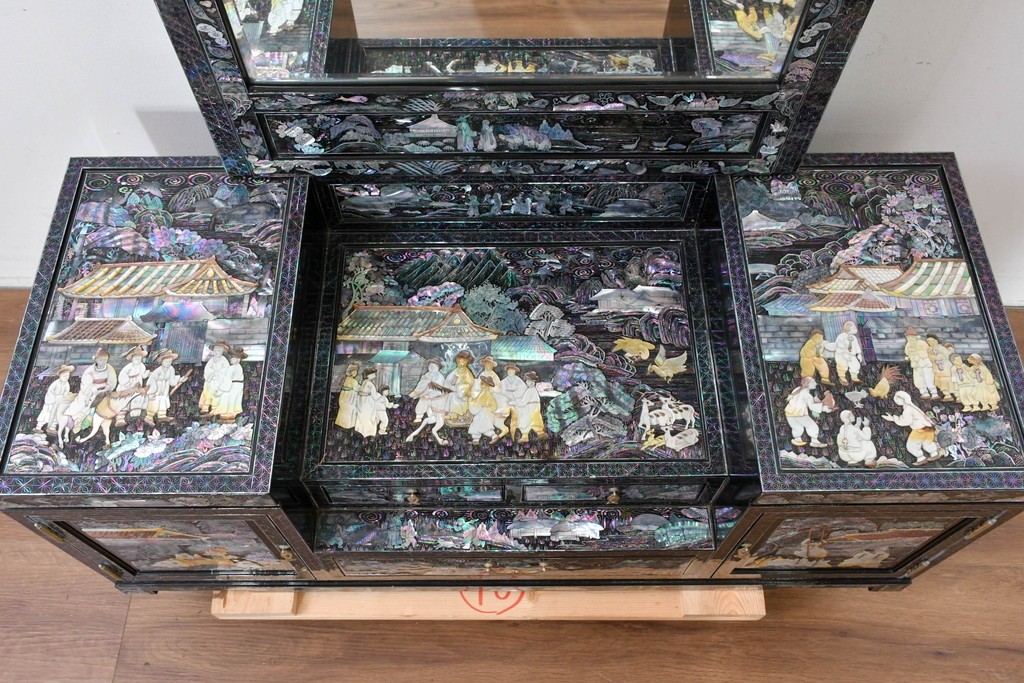 中古　超美品　最高級　吉正本螺鈿工芸院　螺鈿細工が華やかな鏡台　購入価格約400万円　(R-088732)
