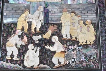 中古　超美品　最高級　吉正本螺鈿工芸院　螺鈿細工が華やかな鏡台　購入価格約400万円　(R-088732)