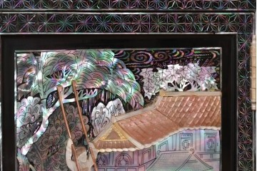中古　超美品　最高級　吉正本螺鈿工芸院　螺鈿細工が華やかな鏡台　購入価格約400万円　(R-088732)
