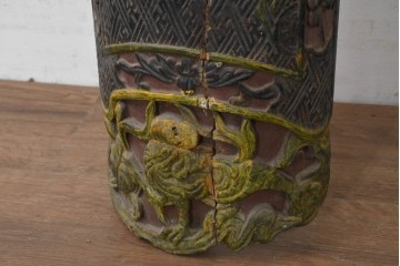 中国ヴィンテージ　緻密で立体感あふれる彫刻が魅力の柱聯(ちゅうれん)1対セット　(R-088736)