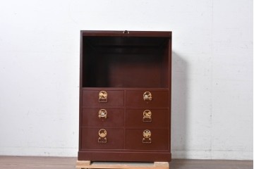 中古　美品!!　高級工芸家具　金蒔絵と螺鈿細工が施された総漆塗りのサイドチェスト　定価約120万円　(R-088807)