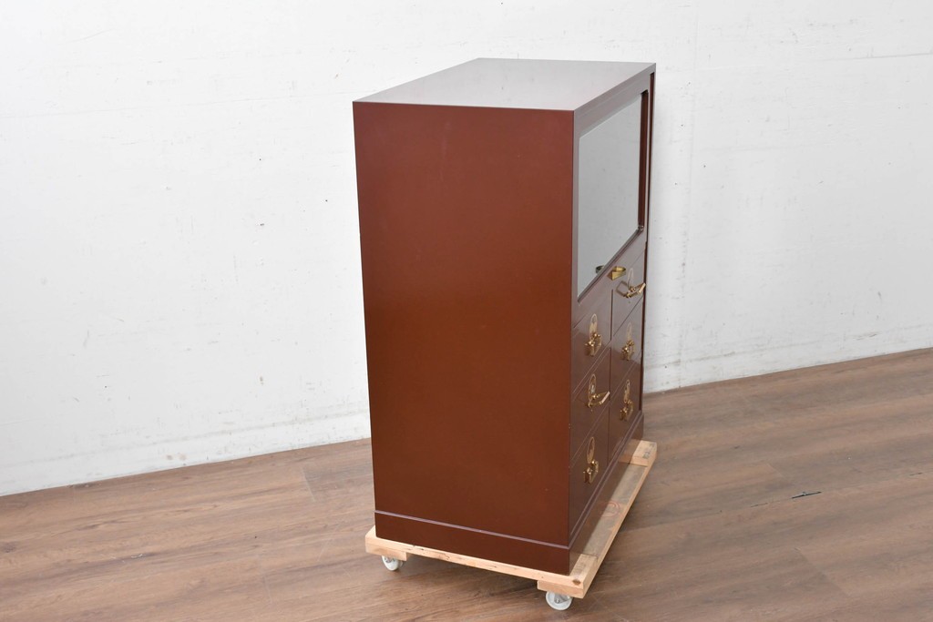 中古　美品!!　高級工芸家具　金蒔絵と螺鈿細工が施された総漆塗りのサイドチェスト　定価約120万円　(R-088807)