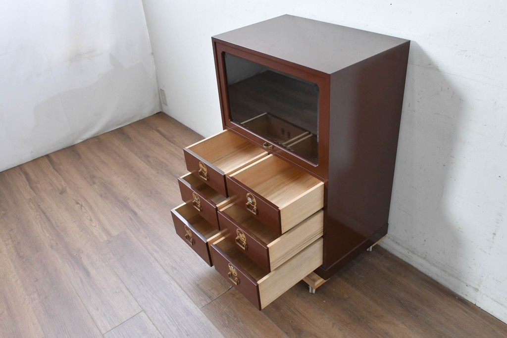中古　美品!!　高級工芸家具　金蒔絵と螺鈿細工が施された総漆塗りのサイドチェスト　定価約120万円　(R-088807)