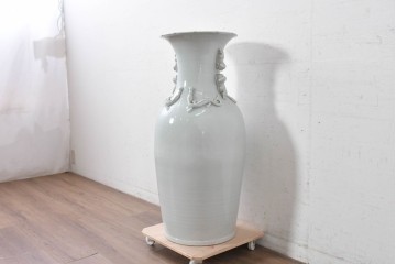 中古　特大サイズ!　高さ約93cm　中国古陶磁デザイン　獣耳と立体装飾が目を引く花瓶　(R-088834)