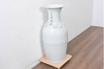 中古　特大サイズ!　高さ約93cm　中国古陶磁デザイン　獣耳と立体装飾が目を引く花瓶　(R-088835)
