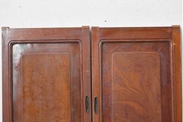 アンティーク建具　昭和初期　欅(ケヤキ)材　味わい深い木目が目を引く作りの良い小さな窓2枚セット　(R-088844)