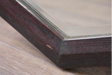 和製ヴィンテージ　昭和中期　希少デザイン　欅材　面取り鏡が上品な八角ウォールミラー　(R-088847)