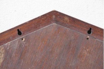 和製ヴィンテージ　昭和中期　希少デザイン　欅材　面取り鏡が上品な八角ウォールミラー　(R-088847)