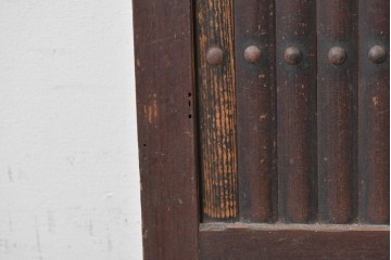 アンティーク建具　明治期　丸桟格子板戸窓2枚セット　(R-088850)