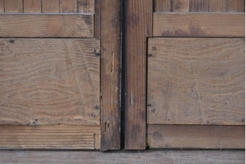 アンティーク建具　明治期　丸桟格子板戸窓2枚セット　(R-088850)