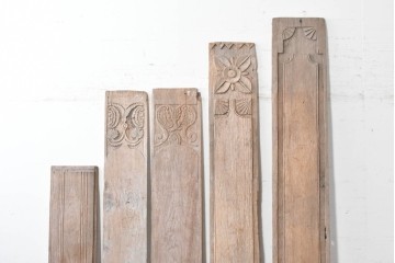 アジアンアンティーク建具　バリ島　異なる彫刻意匠を楽しめるサイズ違いのパネル5枚セット　(R-088859)