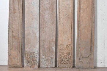 アジアンアンティーク建具　バリ島　異なる彫刻意匠を楽しめるサイズ違いのパネル5枚セット　(R-088859)