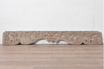 アジアンヴィンテージ建具　バリ　草花の彫刻が施された装飾パネル　(R-088861)