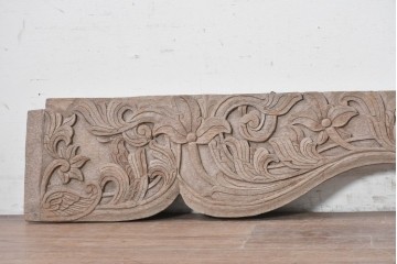 アジアンヴィンテージ建具　バリ　草花の彫刻が施された装飾パネル　(R-088861)