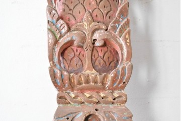 アジアンヴィンテージ　バリ　繊細な彫刻装飾が目を引く木製柱　(R-088862)