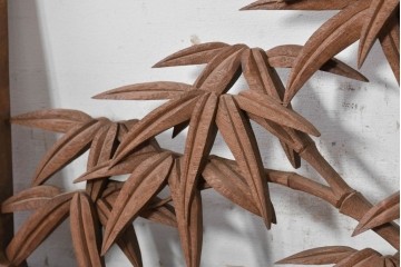 アンティーク建具　昭和初期　山本栄雲作　松竹梅と鳥の意匠が趣深い彫刻欄間2枚セット　(R-088865)