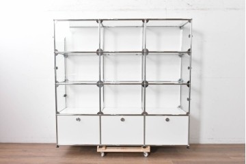 中古 スイス　美品　USMハラー(USM Haller)　モジュール構造の3列4段ガラスキャビネット　(R-088871)