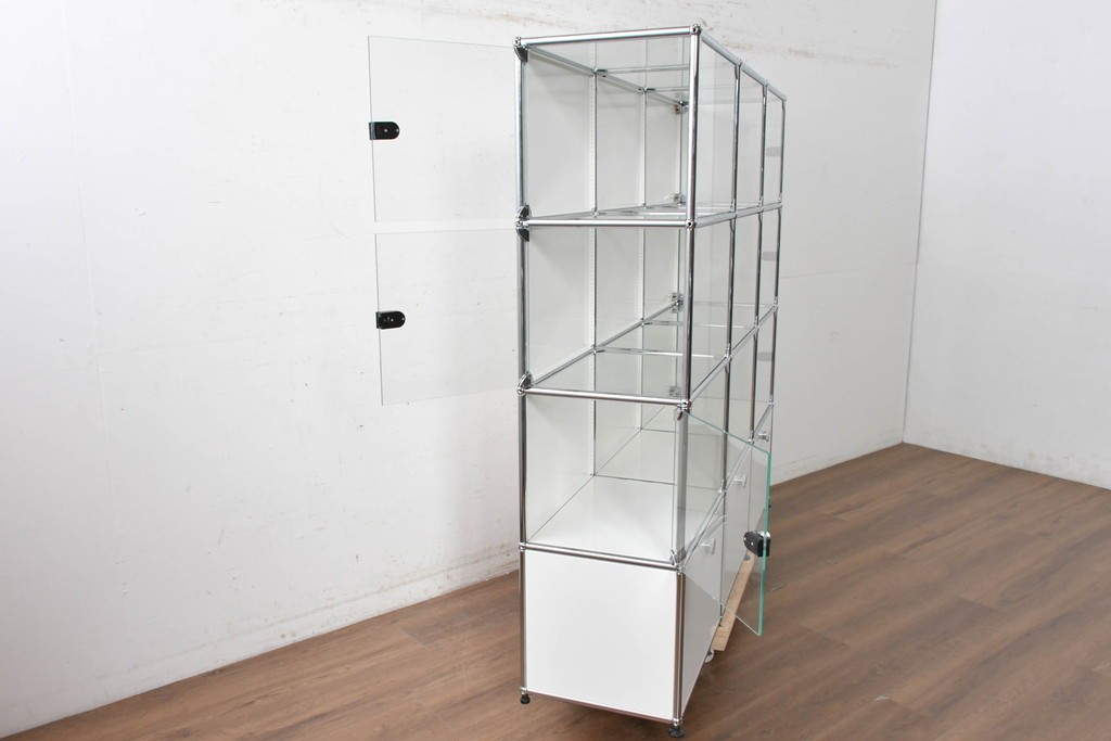 中古 スイス　美品　USMハラー(USM Haller)　モジュール構造の3列4段ガラスキャビネット　(R-088871)