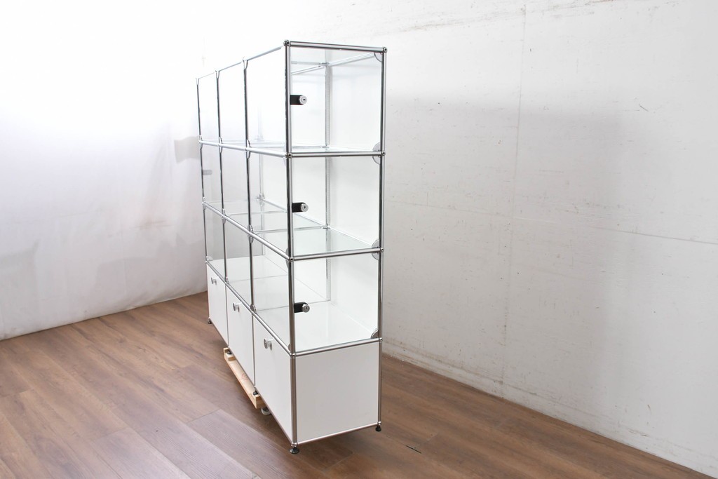 中古 スイス　美品　USMハラー(USM Haller)　モジュール構造の3列4段ガラスキャビネット　(R-088871)