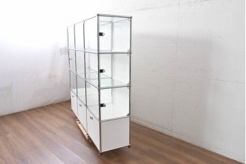 中古 スイス　美品　USMハラー(USM Haller)　モジュール構造の3列4段ガラスキャビネット　(R-088871)